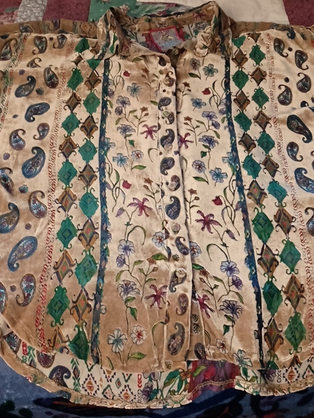 M Johnny Was Women's Sugar Burnout Velvet Paisley Print Lynn Shirt - Picture 5 of 9
